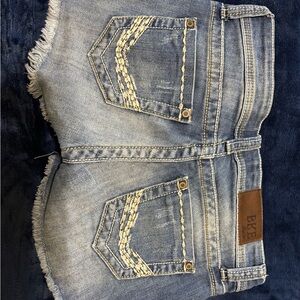 BKE Light Blue Denim Cutoff Shorts with Frayed Hem